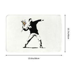 Banksy Rage Flower Bomber Doormat Anti-Slip Kitchen Bath Mat Garden Floor Door Entrance Carpet Rug Toilet Living Room Footpad