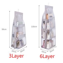 New 6/8 Pockets Hanging Closet Organiser Storage Anti-dust Cover Clear Foldable Handbag Purse Storage Bag Bags