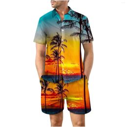Men's Tracksuits Summer Beach Shorts Sets Casual Hawaiian Shirts 2Pcs Outfits 3D Sunset Printed Holiday Suits Oversized Male Clothes