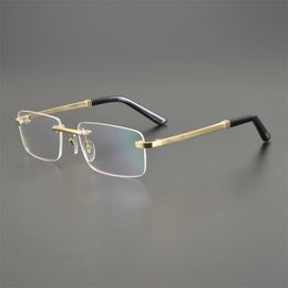 Sunglasses Frames C-0202er Brand Vintage Rimless Titanium Reading Women Men Glasses Frame Optical Square Eyewear Luxury Prescription Eyeglasses