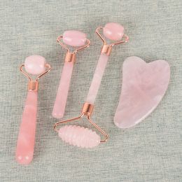 Rose Quartz Roller Slimming Face Care Gua Sha Tool Set Natural Stone Facial-lifting Health Neck Eye Beauty Skin Detox Massager