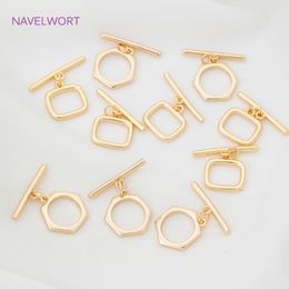 18K Gold Plated Brass Metal OT Toggle Clasps Hook Polygonal End Buckle, For DIY Beaded Bracelets Necklaces Fittings