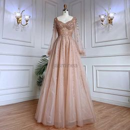 Urban Sexy Dresses 2024 Elegant Pink V-Neck Long Sleeves Women Dresses Exquisite Tulle Appliques A-line Party Prom Gowns Sexy Fashion Wear Customed 24410