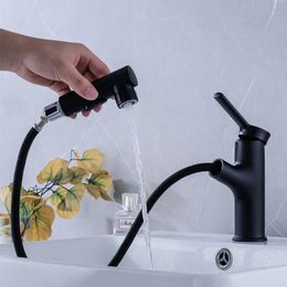 Three Wateroutlet Modes Bathroom Basin Faucet Hot and Cold Pull Out Bath Sink Faucet Mixer Brass Bathroom Wash Basin Faucet Tap