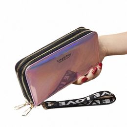 2024 New Laser Ladies Wallet Fi Wristband Double Zipper Coin Purse Lg Small Mey Bag Credit Card Holder Female Phe Bag t4Pn#