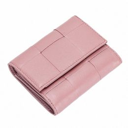 women's Leather Wallet Large Capacity Three-fold Short Wallet Zipper Zero Wallet Woman Short Sheepskin Woven Small b9ib#