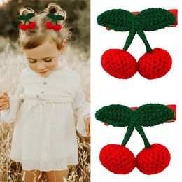 Hair Accessories Oaoleer 2Pcs Red Cherry Clip For Baby Girls Cute Knitted Hairpin Barrette Side Child Headwear Fashion