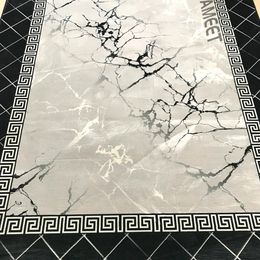 Luxury And Modern Living Room Rug Large Size Silver Marble Geometric Frame Bedroom Mat Home Decor Nordic Entrance Door Carpet