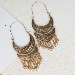 Ethnic Gold Color Geometry Indian Jewelry Vintage Dangle Earrings For Women Retro Tassel Tibetan Earrings Jhumka Earrings