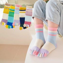 Men's Socks 5 Pairs 2024 Birght Color Children Five Finger Long Soft Cotton Baby Boys Girls Colorful Striped Toe 2-5-10 Kids