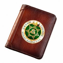 high Quality Genuine Leather Wallet Grand Council Knight Mass U.S.A Printing Standard Short Purse BK3692 V1DM#