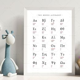 Greek Alphabet Prints Letters Math Art Canvas Painting Greek Language Educational Wall Picture Poster Kids Room Classroom Decor