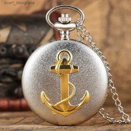 Pocket Watches Silver Retro Classic Design Quartz Pocket Mens Anchor Souvenir Gift with 80cm Necklace Chain Best Gift Watch Mens Relocation Y240410