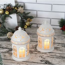 Set of 2 Decorative Lanterns-8.5 inch High Vintage Style Hanging Lantern Metal Candle Holder for Indoor Outdoor Events Weddings