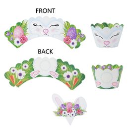 24pcs/set Cute Rabbit Paper Cupcake Wrapper Easter Party Bunny Cake Toppers Birthday Party Baby Shower Baking Dessert Decoration