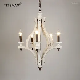 Chandeliers Vintage White Retro Rustic Lighting For Kitchen Island Antique Bedroom Wooden Chandelier Hallway Corridor Entryway