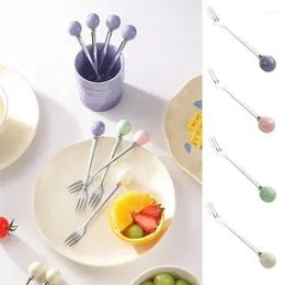 Forks Fruit Dessert Stainless Steel Dinner And With Round Ceramic Handle For Kitchen Accessories