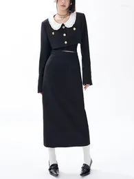 Work Dresses France Vintage Elegant Three Piece Set Women Korean Style Sweet Midi Skirt Suit Female Black Retro Casual Split 2024