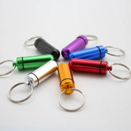Container Medicine Box Metal Pill Cases Jars Mini Aluminium Bottle Storage Holder for Dry Herb Herbal Vaporizer Keychain 7 Colours LL