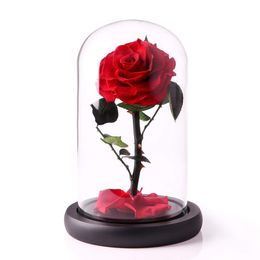 1Pc Natural Eternal Life Rose In Glass Dome On Wooden Base Preserved Real Rose For Valentine's Day Gift Home Table Wedding Decor
