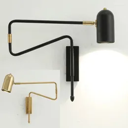 Wall Lamp MMBL Adjustable Swing Long Arm LED Lamps Retractable Decor Sconce Lights Wall-Mounted With Switch E27 Black Gold