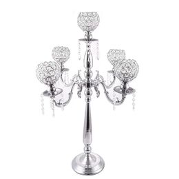 5pcs /10pcs New style 5-arms gold crystal candelabras table centerpieces wedding candle holder centerpiece party decor 0779