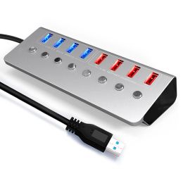 Hubs Aluminum Alloy 8port USB3.0 Splitter 4 Port Laptop Extended USB HUB 4 Port Fast Charging Adapter External 12V 4A Power Supply