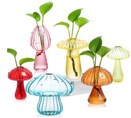 Transparent Mushroom Glass Vase Aromatherapy Bottle Home Small Vase Hydroponic Flower Pot Home Office Living Room Table Decor