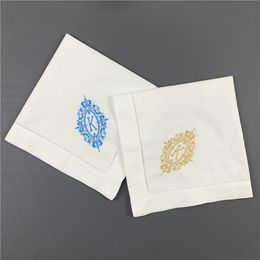 cloth napkins Monogrammed Dinner Napkins White linen Hemstitch Table Embroidered Initial 12 PCS