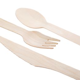 dophee 50pcs Disposable Wooden Cutlery Forks Spoons Dessert Utensils Party Tableware Biodegradable, compostable 11cm 14cm