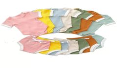 Baby Ribbed Clothes Boys Summer Clothing Set Candy Plain Article Pit Cotton Suit Girls Romper Triangle Pants 2Pieces Sets Bodysuit9400230