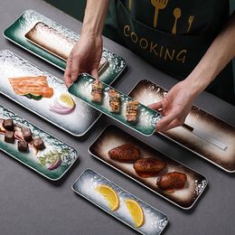 Simple Style Ceramic Plate, Rectangular Dessert, Household Creative Snack Plate, Hot Pot Tableware, Japanese Sashimi Sushi Plate