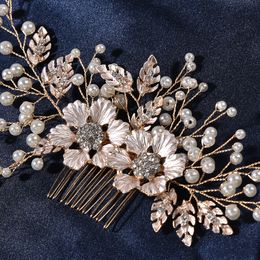 Bridal Combs Crystal Pearls Wedding Hair Accessory For Bride Flower bobby Pins Hair Wedding performance Silver Colour Headdress