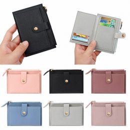 women Credit Card Holder Bags Fi Small Wallet Purse Solid Colour PU Leather Mini Coin Purse Wallet V4D9#