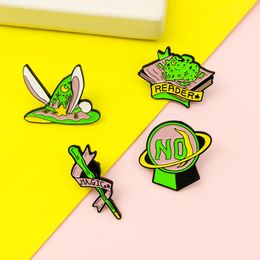 Green Witch Enamel Pin Wizard Hat Book Magic wand Ouija Crystal ball READER,MAGIC,NO Banner Custom Brooches Lapel Badges Jewelry