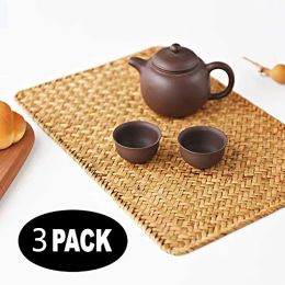 Pack of 3, Natural Seagrass Place Mat, 17.7inch x 12inch, Hand-Woven Rectangular Rattan Placemats