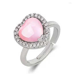 Cluster Rings Heart Rose Quartz For Women Wedding Engagement Gold Silver Ring Bridal Jewelry Cubic Zirconia Stone Elegant