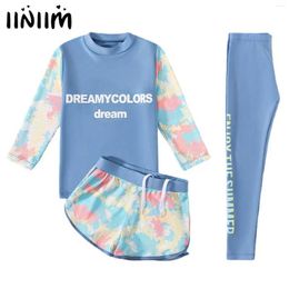 Women's Swimwear Children Swimsuit For Girls Rash Guard Print Long Sleeve Top Shorts And Pants Set Sun Protection Swim Outfit Beachwear