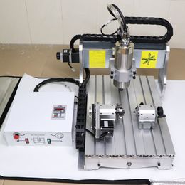 1500W Spindle CNC Router 3040 4 Axis Wood Engraving Metal Milling PCB Carving Cutting Machine Mini Lathe with 4th Rotary Axis