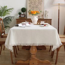 Table Cloth White Cotton Linen Tablecloth Decorative Waffle Thread Rectangular Lace French Cover