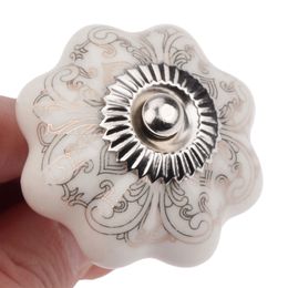 Ceramic Knob Pumpkin shape Pull Flower Handle 40mm*25mm Europe Porcelain Vintage White/Blue Cabinet Drawer decor hardware screws