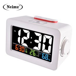 Gift Idea Bedside Wake Up Digital Alarm Clock with Thermometer Hygrometer Humidity Temperature Table Desk Clock Phone Charger