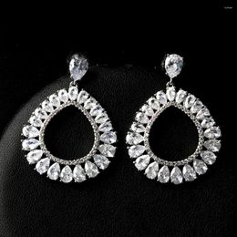 Dangle Earrings 2024 Fashion Design Oval Round Cubic Zirconia Office/career Women Big Stud Earring Silver Color Ladies Party Costume Jewelry