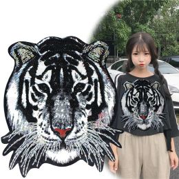Big Tiger Embroidery Lace Clothing Stickers Applique Paillette Fabric Sweater Clothes Patch Sequined T-shirt DIY Apparel Sewing