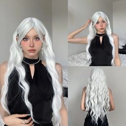 Long Water Wave Wig with Bangs White Colorful Cosplay Silky Wig for Women Daily Party Natural Soft Synthetic Hair Heat Resistant 240409