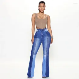 Women's Jeans Cutubly Denim Flare Pants Women Cotton High Waist Patchwork Bodysuit Long Trousers 2024 Autumn Fashion Slim Pant