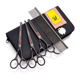 Brand Professional Pet Grooming Round Scissors Set 6.5 inch Straight&Curved&Thinning Dog Hair Cutting Shears 3pcs Kit+Comb Case