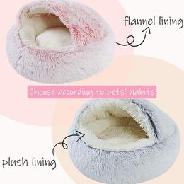 New Pet Dog Cat Round Plush Bed Semi-enclosed Cat Nest for Deep Sleep Comfort in Winter Cats Bed little Mat Basket Soft Kennel