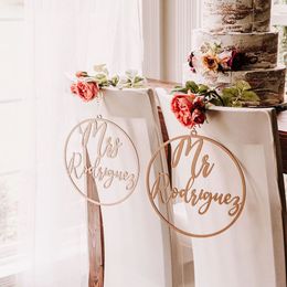 2pcs Personalised Bride and Groom Wedding Chair Back Sign Mr and Mrs Wooden Chair Decor Round or Heart Party Table Decoration