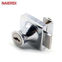 NAIERDI-407 Single Glass Lock Zinc Alloy Showcase Cabinet Door Cylinder Sliding Glass Push Door Locks For Furniture Hardware